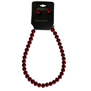 Monet Red Beaded Necklace & Stud Earrings Set Timeless Collection